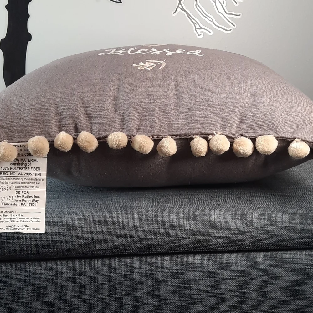 Fall Harvest Accent Throw Toss Bed Pillow Embroidered Thankful Grateful Blessed